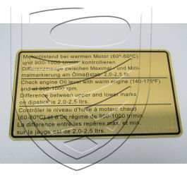 Etiquette adhesive, niveau d&rsquo;huile moteur pour Porsche 911 &rsquo;63-&rsquo;69 &rsquo;73-&rsquo;83