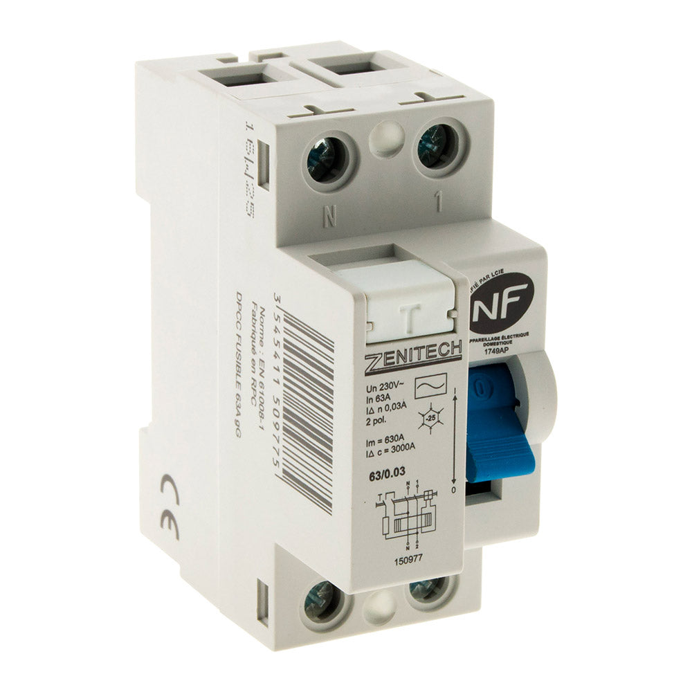 Interrupteur différentiel 63/2 30mA Type AC NF – Zenitech