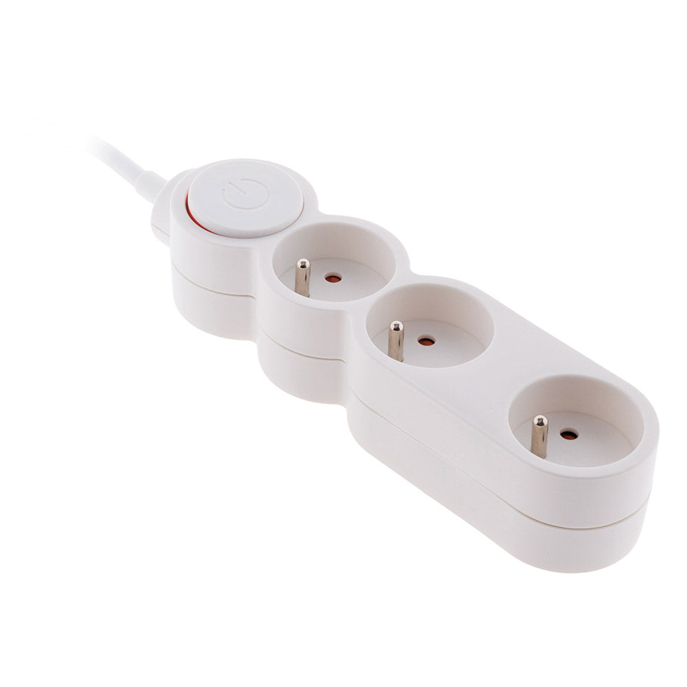 Bloc Home 3 prises 16A 2P+T avec interrupteur et fiche extraplate – câble HO5VV-F 3G1 1,5m – Zenitech