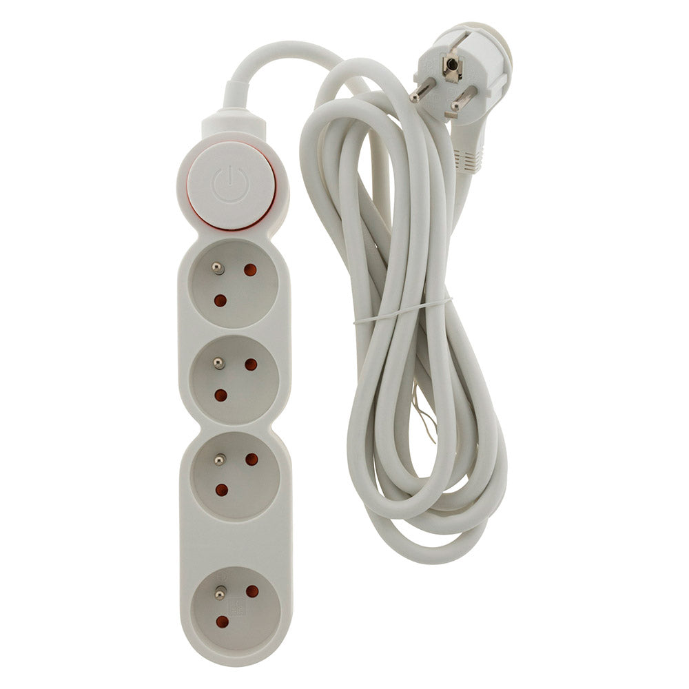 Bloc Home 4 prises 16A 2P+T avec interrupteur et fiche extraplate – câble HO5VV-F 3G1 1,5m – Zenitech