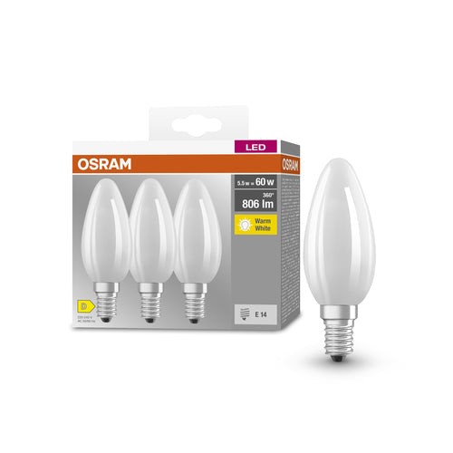 OSRAM LED BASE RETRO Matt CLASSIC B ampoules LED, forme classique de mini bougie 6W E14, pack de 3