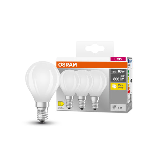 OSRAM LED BASE RETRO MATT CLP Ampoules LED, forme classique de mini-boule 6W E14 827, paquet de 3