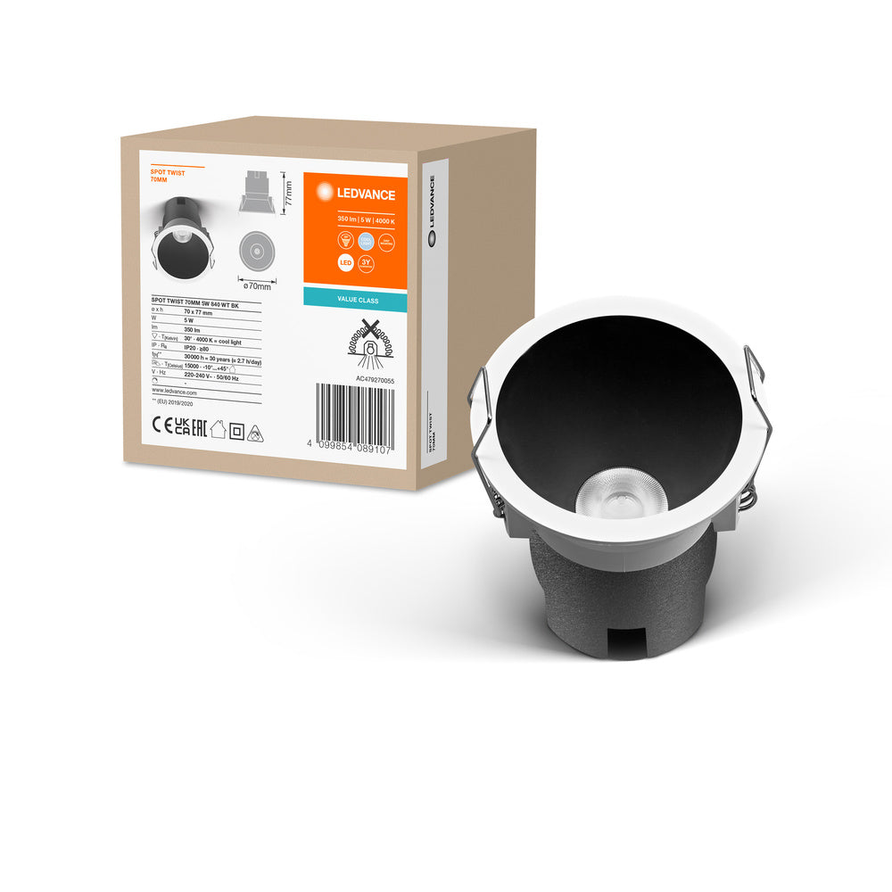 LEDVANCE SPOT TWIST 70 Downlight, noir, 5W, 400lm, 840 WT