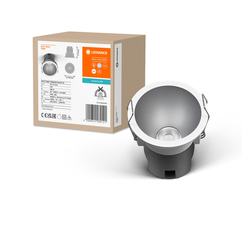 LEDVANCE SPOT TWIST 70 Downlight, argenté, 5W, 400lm, 840 WT