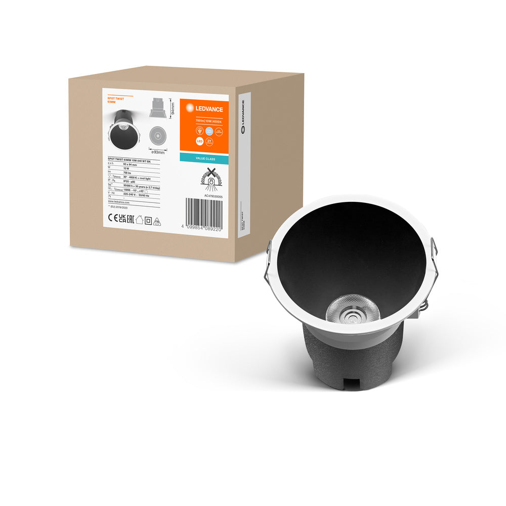 LEDVANCE SPOT TWIST 93 Downlight, noir, 10W, 800lm, 840 WT