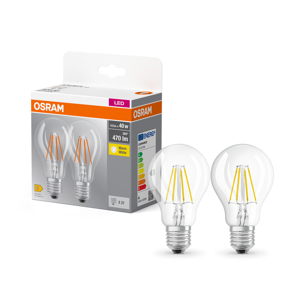 OSRAM BASE CL A FIL 40 ampoule LED, 4W, 470lm, pack de 2, E27