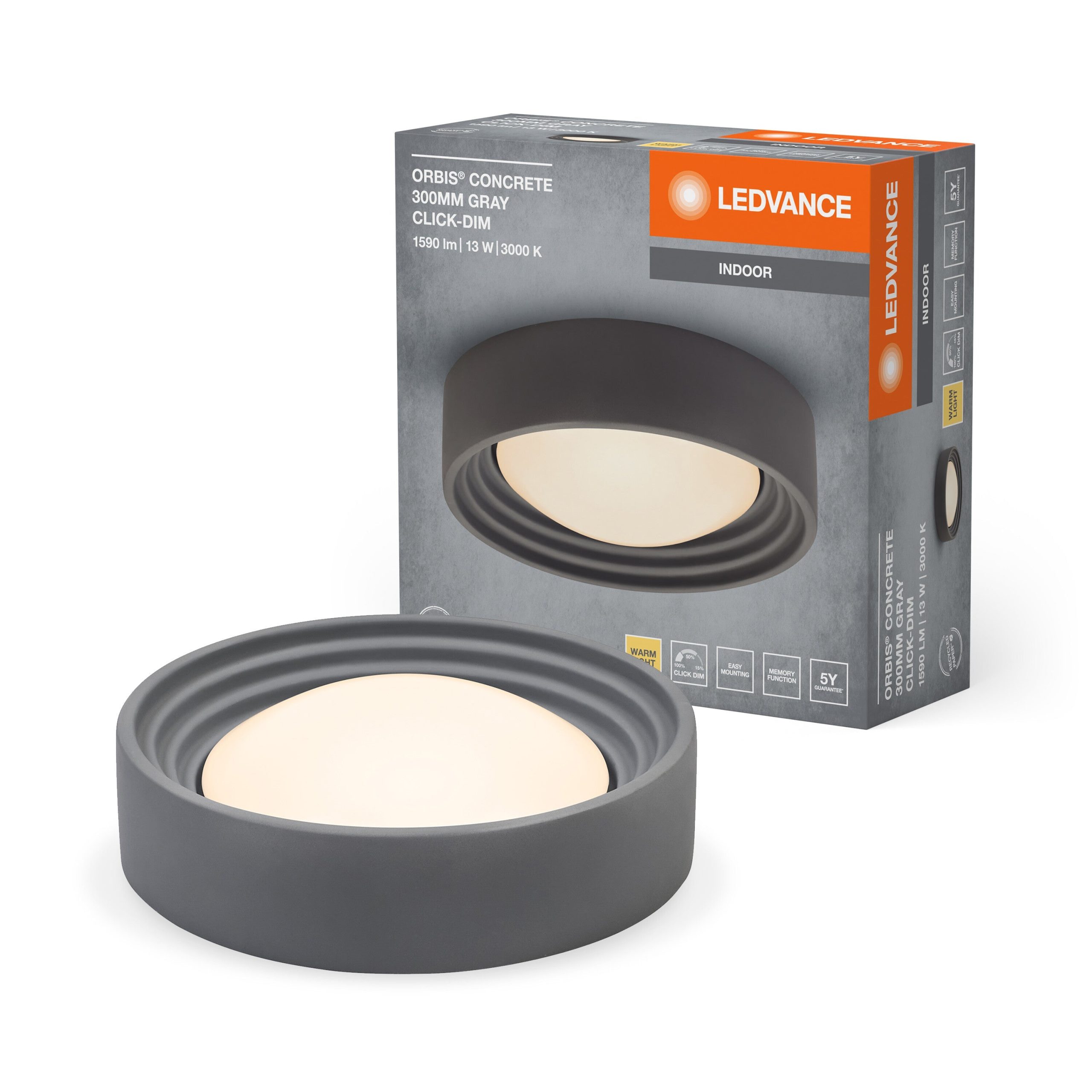 LEDVANCE ORBIS Plafonnier en béton 300mm 13W 800lm gris