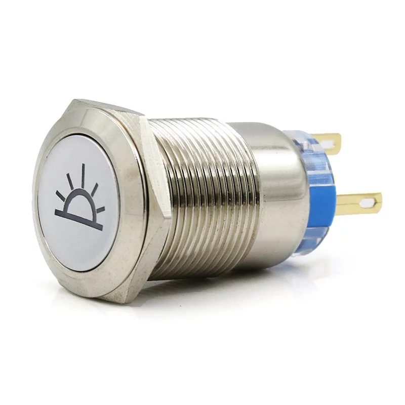 Interrupteur métallique avec rétro-éclairage rouge, éclairage intérieur, argent, diamètre 22mm, IP65, 12V